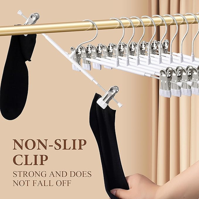 14Inch 60 Pack Pants Hangers with Clips Adjustable Skirt Hangers for Women Non-Slip Trousers Hanger for Jeans Shorts Clothes Hanger for Pants Heavy Duty Space Saving,White