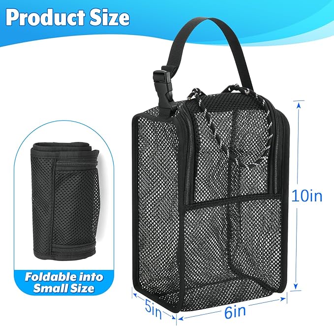 Mesh Shower Caddy Hanging Shower Organizer Tote Bag Portable Toiletry Organizer, Quick Dry Bath Bag with Double Zippers Opening for Travel Gym Swimming Beach Camping & Dorm Room