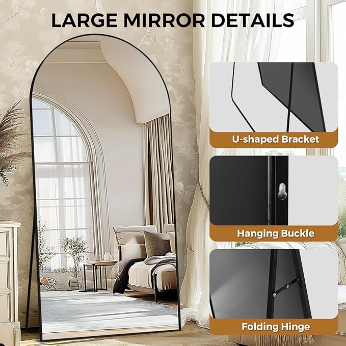 Oversized Full Length Mirror 78x38 Inch - Wall Mounted or Standing Floor Mirror with Aluminum Alloy Frame, Shatterproof Tempered Glass - Modern Mirror for Bedroom, Living Room, Closet, Black