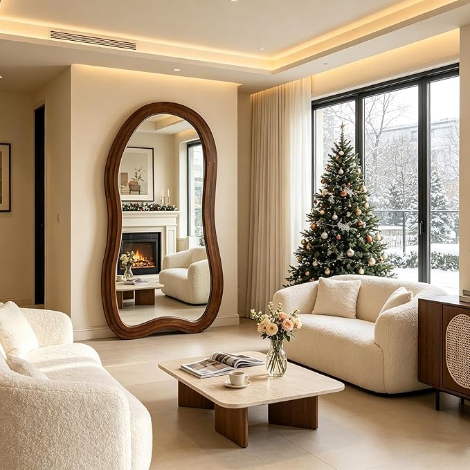 Irregular Full Length Mirror, 71"x33.5" Oversized Organic Floor Mirror with Triple-Layer Solid Wood Frame, Asymmetrical Full Body Mirrors for Living Room Entryway Hallway, Leaning/Hanging