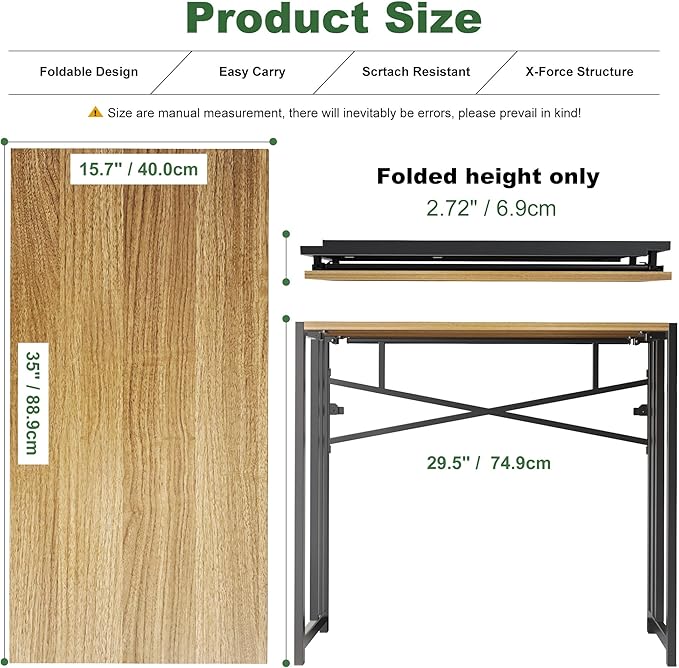 Lutown-Teen Narrow Folding Computer Desk 35 inch, Writing Gaming Computer Camping Desk, Espresso