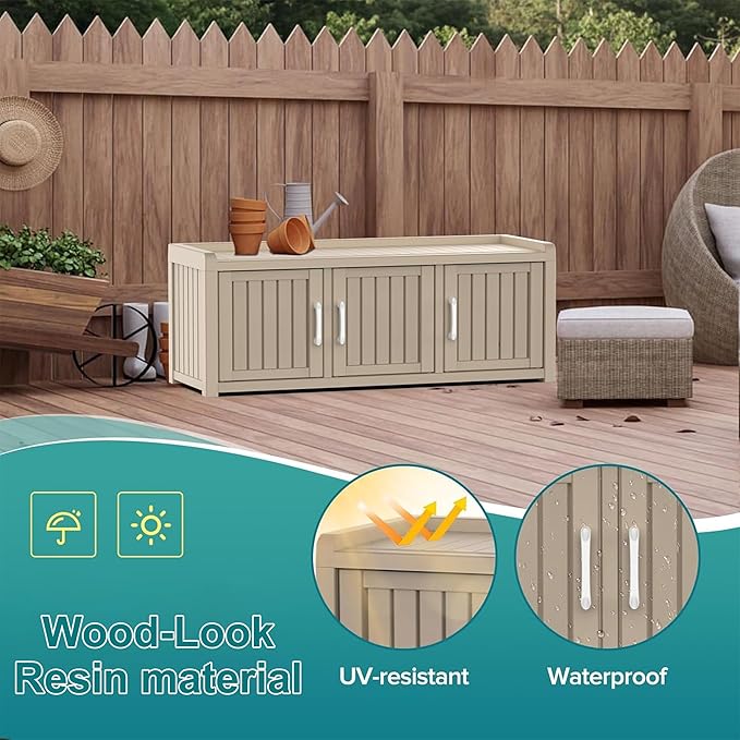 DRATO Outdoor Shoe Storage Cabinet, Shoe Bench with Storage, Waterproof Resin Large Shoe Cabinet with Doors for Outdoor Indoor Entryway Hallway Bedroom (Gray, 3 Doors)