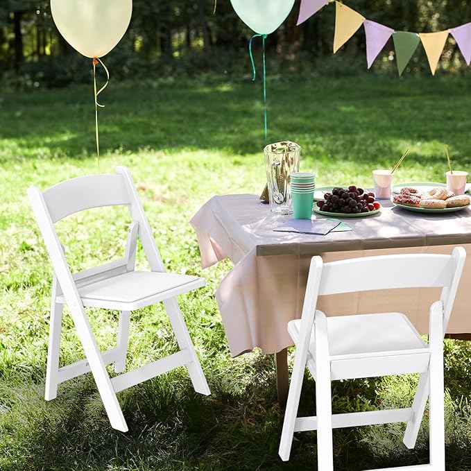 VINGLI Resin Folding Chairs with Cushion, Foldable Plastic Chair with Comfortable Padded Seats, Perfect for Event Party Indoor Outdoor, White, 2 PC