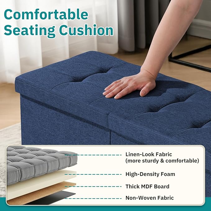 30.5-INCH Storage Ottoman Bench, Footrest with Storage, End of Bed Bench Coffee Table for Living Room, Bedroom, Entryway, Blue