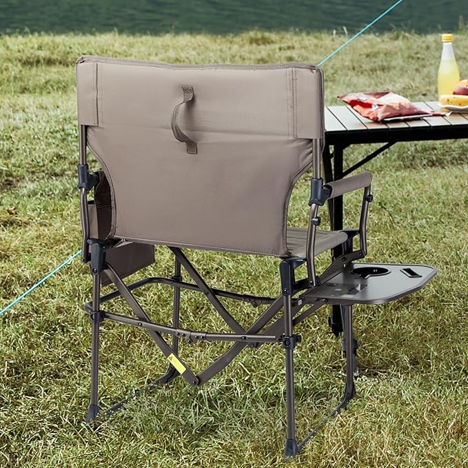 TIMBER RIDGE Aluminum Camping Directors Chair with Side Table Pocket, Portable Folding Chair, Heavy Duty Lawn Chair for Fishing Trip Picnic Concert Outdoor 400lbs, Tan 2 Pack