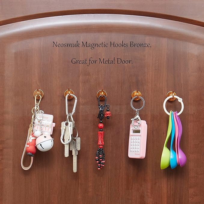 Neosmuk Magnetic Hooks, Heavy Duty 40lb+ Strong Magnet Hook for Cruise Cabins, Cruise Essentials 2026 for Hanging, Metal Wall Refrigerator Hangers (Bronze, 10 Pack)
