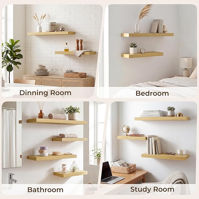 RICHFOCUS 40Inch Floating Shelves for Wall 1 Pack Shelves for Bedroom|Kitchen|Bathroom|Laundry Room Rustic Wood Wall Mounted Shelf with Invisible Brackets for Books|Storage|Decor, Oak