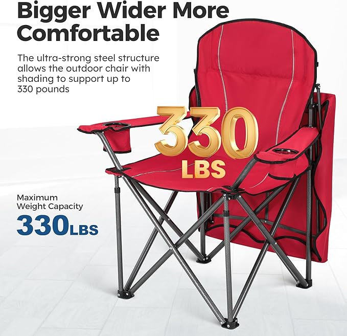 ALPHA CAMP Camping Chairs 350LBS Capacity, Heavy Duty Folding Chair with 4-Can Cooler Bag, Portable Outdoor Chair with Cup Holder for Adults, Collapsible for Tailgating, Beach, Fishing