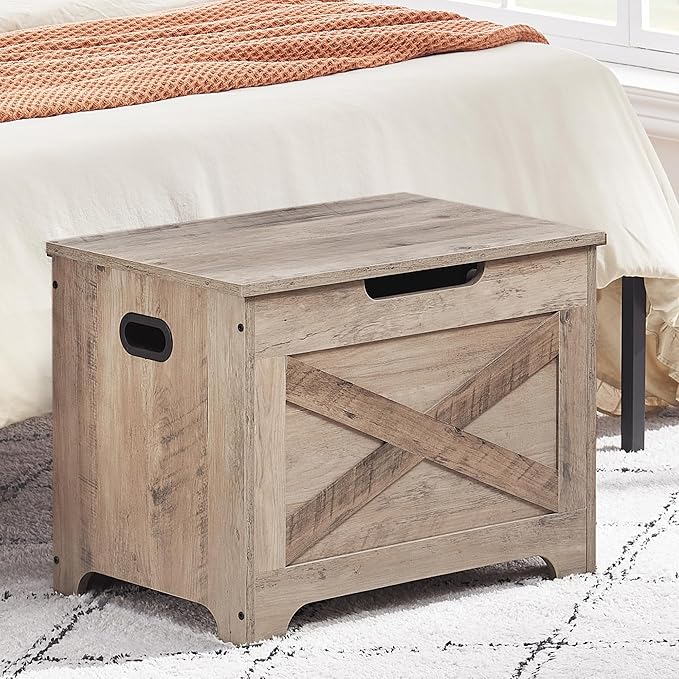 GarveeHome 23.6 in Storage Chest, Wooden Storage Bench with Safety Hinge, Easy Assembly, Large Shoe Bench for Entryway, Living Room, Bedroom
