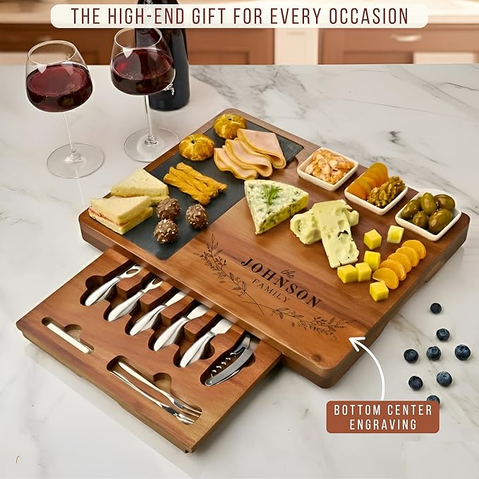 Personalized Charcuterie Board Set with Stainless Steel Knives – Custom Wedding, Bridal Shower, Anniversary, Engagement, Birthday Gift for Her, Women, Mom, Housewarming, Couples, Mother’s Day Gifts