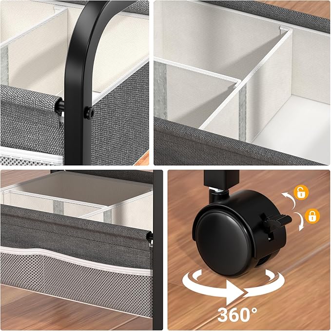 Baby Diaper Caddy Rolling Utility Cart, 3 Tier Baby Essentials Nursery Organizer and Storage with Dividers and Drawers for Crib, Bedroom, Art & Craft Organizer (Black)