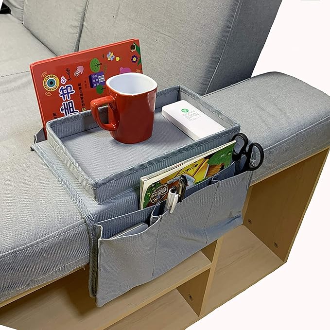 Non-Slip Armchair Caddy with Cup Holder Arm Rest Organizer TV Remote Control Holder Oxford Sofa Tray Chairs Couch Storage Arm Tidy Armrest Bag Bedside Space Saver Bag for Cellphone Magazines Glasses