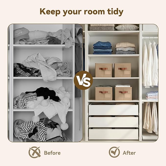 GRANNY SAYS Clothes Storage Bins, Closet Storage Bins for Shelves, Storage Basket with Handles, Decorative Storage Box for Closet, Brown, Medium, 3-Pack