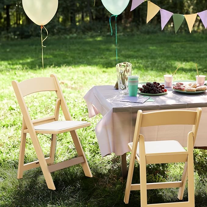 VINGLI Resin Folding Chairs with Cushion, Foldable Plastic Chair with Comfortable Padded Seats, Perfect for Event Party Indoor Outdoor, Natural, 2 PC