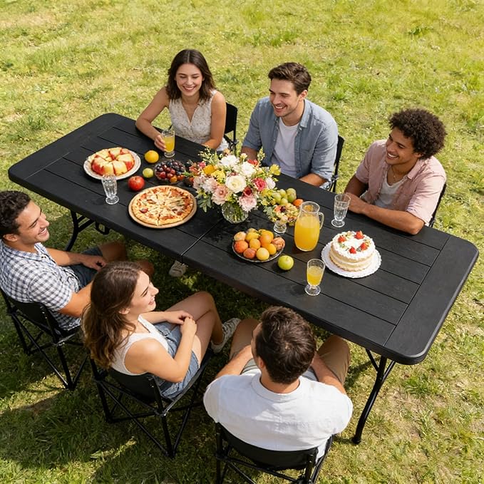 ZENY 8 Feet Plastic Folding Camping Table, Portable Indoor Outdoor Party Picnic Dining Table for Garden Soccer Party Wedding Multipurpose Entertaining Activities (Black)