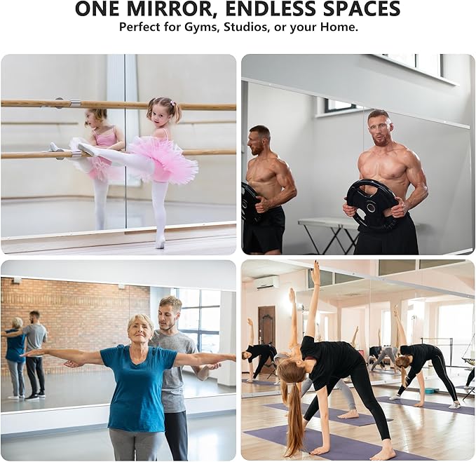 TRAHOME Home Gym Mirror for Wall, 48"x28"x2PCS Full Length Gym Mirror Frameless Wall-Mounted for Garage, Home Gym, Living Room, Bedroom(Silver)