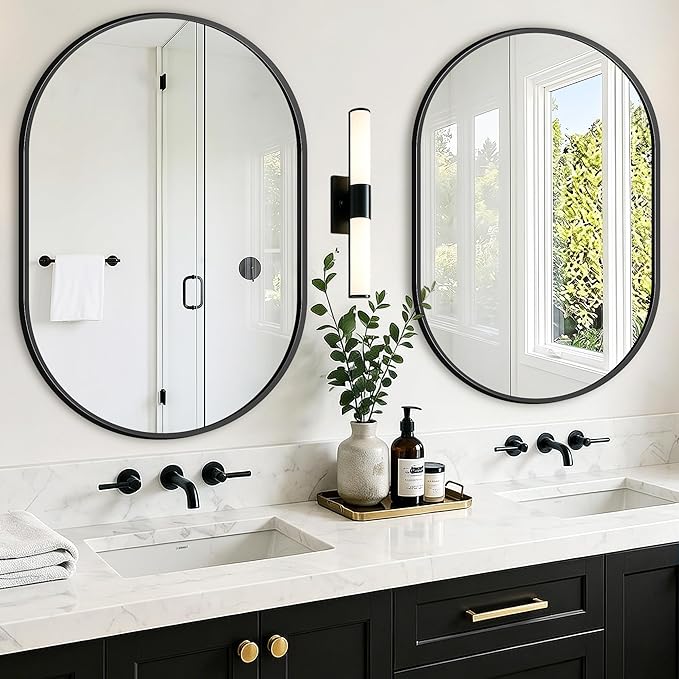 TRAHOME Oval Bathroom Mirror, 2 Pack 24"x36" Black Vanity Mirror for Over Sink, Bedroom, Living Room, Entryway, Modern Mounted Metal Frame Wall Mirror