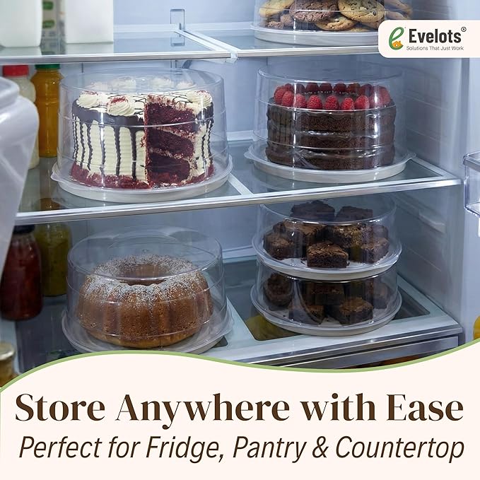 Evelots 2-Pack 12-Inch Airtight Cake Container with Lid - Portable Carrier for Pies, Cakes, Cupcakes & More - BPA-Free Clear Plastic - Secure & Easy Transport