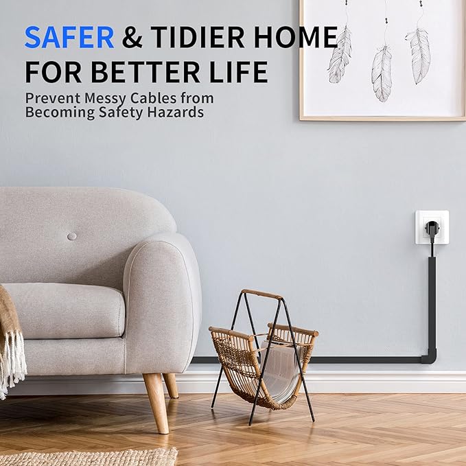 142in Black Cord Hider, Delamu Black Cord Covers for Wires on Wall, One-Cord Wire Cover, Snap-on Design Cable Hider for Corner-Mounted TVs, Easy Set up Cable Cover Raceway, L15.7 W0.59 H0.4in