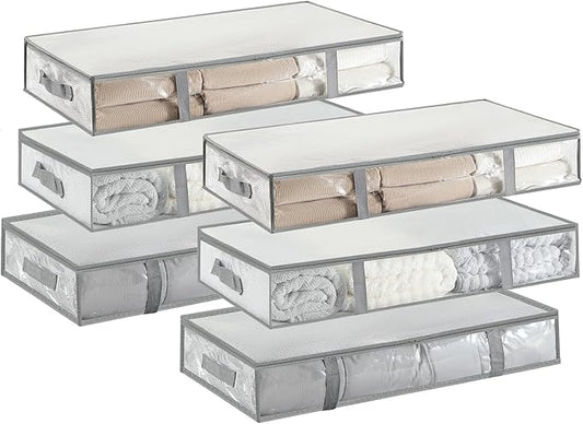 6 Pack Under Bed Storage Containers, Waterproof Material Plastic Underbed Storage Bins, Blanket/Clothes Storage Bags with Lid, Bedding Comforter/Sheet/Closet Organizer and Storage