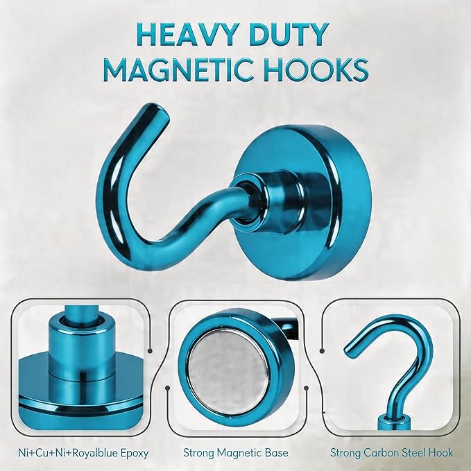 Neosmuk Magnetic Hooks, Heavy Duty 30lb+ Strong Magnet Hook for Cruise Cabins, Cruise Essentials 2026 for Hanging, Metal Wall Refrigerator Hangers (Navyblue, 12 Pack)