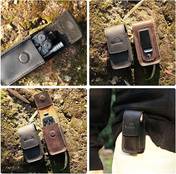 Topstache Leather Multitool Sheath with Belt Clip - EDC Multi Tool Holster for Folding Tool - Leather EDC Holster Pouch Belt Organizer - Magnetic Closure Multitool Case Sheath, M,Black
