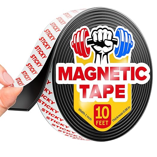 Super Sticky Magnetic Tape (10 feet x 1 inch) - Stong Magnet Strip with Adhesive Backing for DIY & Crafts - Easy to Cut and Mount on Fridges, Whiteboards & More