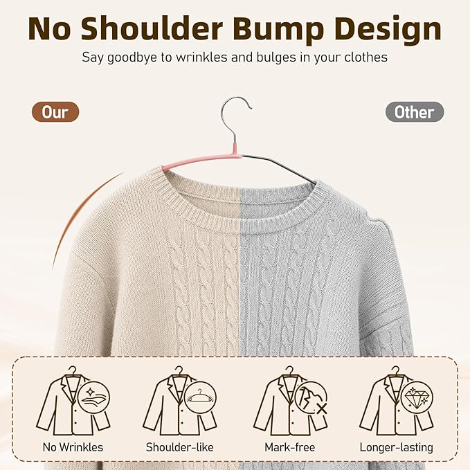 Heavy Duty Metal Coat Hangers 14 Pack, Sweater Hangers No Shoulder Bump, Non-Slip PVC Coating, Space Saving Clothes Hangers for Sweaters, Coats, Shirts, Skirts, Jackets, Pants
