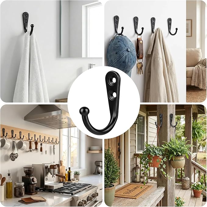 POZEAN 20 Pack Wall Hooks for Hanging, Small Coat Hooks Wall Mounted for Living Room, Bathroom, Kitchen, Bedroom for Key, Cup, Bag, Hat, Scarf, and More (Black)