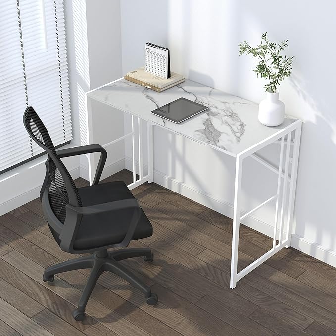 Lutown-Teen Folding Computer Desk 40 inch Writing Gaming Computer Camping Desk, No Assembly Required Home Office Table, White Marble