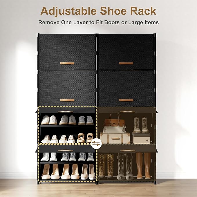 Shoe Storage Cabinet with Door, 54 Pairs Shoe Rack 2 by 9 Tier Space Saving Plastic Shoe Organizer with Cover for Closet, Hallway, Living Room, Bedroom, Garage,Black