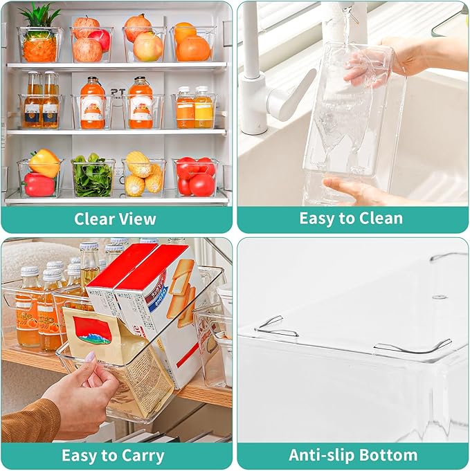 12 Pack Small Clear Plastic Storage Bins, Acrylic Kitchen Organizer and Storage Bins, Fridge Organizer, Small Plastic Containers Bins, Cabinet Organizer for Pantry,Bathroom,Refrigerator, Shelf