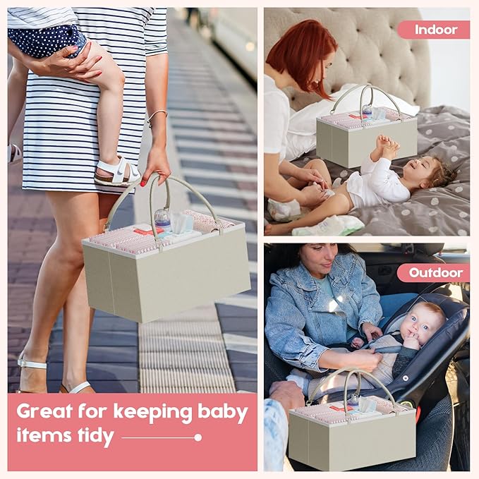 Cidaziya 2In1 Baby Diaper Caddy Organizer and Storage, 3 Tier Rolling Cart with Drawer, Detachable Dividers, Mobile Utility Cart Baby Dresser Clothes Organizer for Baby Essentials, Bedroom, Nursery
