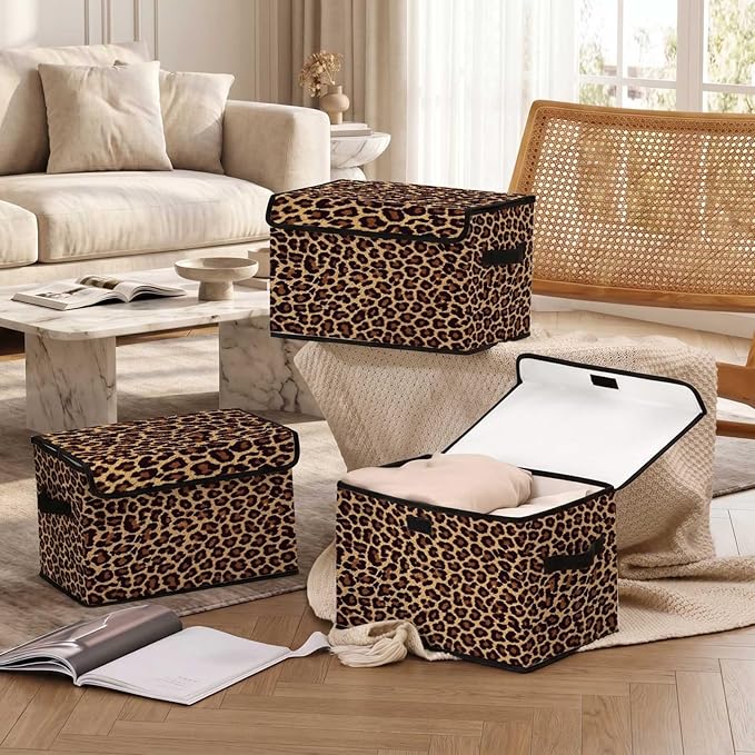 Stackable Storage Bins with Lids,Closet Organizers Fabric Box for Home and Office,Blanket Clothes Organizers,Under Bed Storage Containers 3 Pack