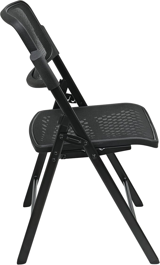 Office Star Deluxe Breathable ProGrid Seat and Back Folding Chair 2-Pack, Black Finish Frame