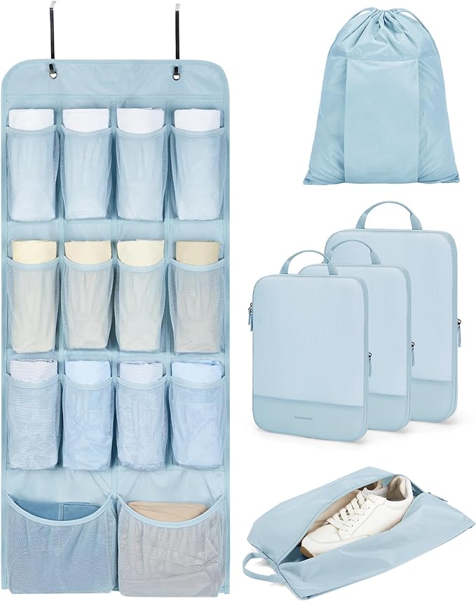 BAGSMART Hanging Compression Packing Cubes for Closet Organizers And Storage, 6 Set Suitcase Organizer Bags Set, Cruise Travel Essentials for Women | Hanging