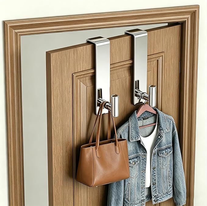 HUFEEOH Shower Door Hooks, Heavy Duty Stainless Steel Over The Glass Door Hanger, T Shape Bathroom Towel Robe Coat Rack Hooks, Tool-Free Installation (Fits 1-3/4" Thick Door - T Shape - 2 Pack)