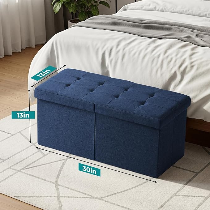 30.5-INCH Storage Ottoman Bench, Footrest with Storage, End of Bed Bench Coffee Table for Living Room, Bedroom, Entryway, Blue