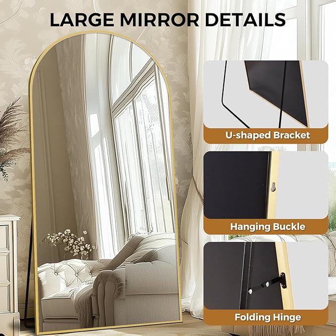 Oversized Full Length Mirror 81x41 Inch - Wall Mounted or Standing Floor Mirror with Aluminum Alloy Frame, Shatterproof Tempered Glass - Modern Mirror for Bedroom, Living Room, Closet, Gold