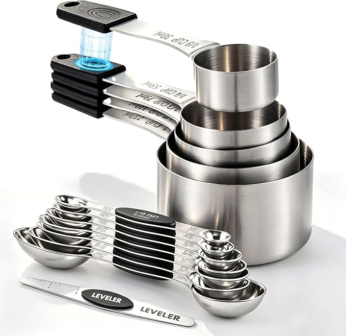 Measuring Cups and Spoons Set – 5 Nesting Magnetic Measuring Cups, 8 Double-Sided Magnetic Measuring Spoons with Leveler, 13-Piece Stainless Steel Kitchen Measuring Set for Baking & Cooking