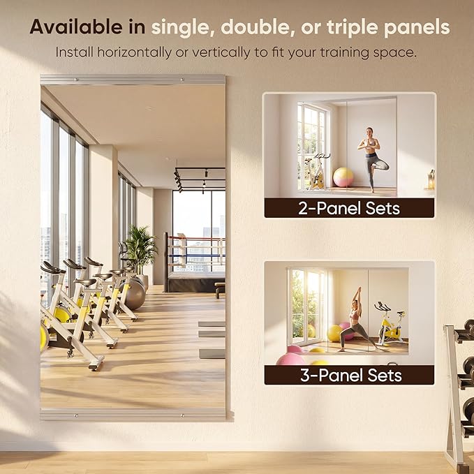 Antok Home Gym Mirror 56"x28" 2PCS, Large Full Length Wall Mounted Mirrors, Frameless Tempered Glass Full Body Mirror for Gym Yoga Dance Studio Garage Bedroom & Bathroom