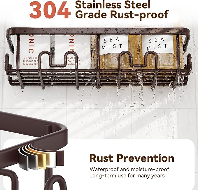 YASONIC Shower Caddy Adhesive 5-Pack, Rustproof Shower Organizer with Holder, No Drilling Shower Shelves for Inside Shower, Large Capacity Bathroom Organizers and Storage for Home & Renters, Bronze