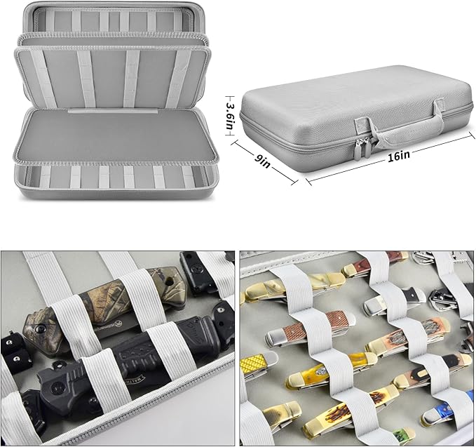 GWCASE Display Case for 66+ Pocket Knives. Folding Holder, Butterfly Storage Organizer, Knives Roll Collection Pouch Carrier Bag for Survival Tactical Outdoor for EDC Mini -Grey