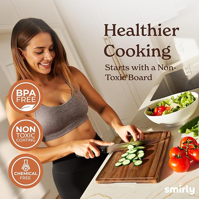 SMIRLY Acacia Wood Cutting Board for Kitchen - Wood Cutting Board for Meal Prep, Serving, Charcuterie - Kitchen Gadgets, House Warming Gift - Small Wooden Chopping Board Non Toxic - 1 Pack