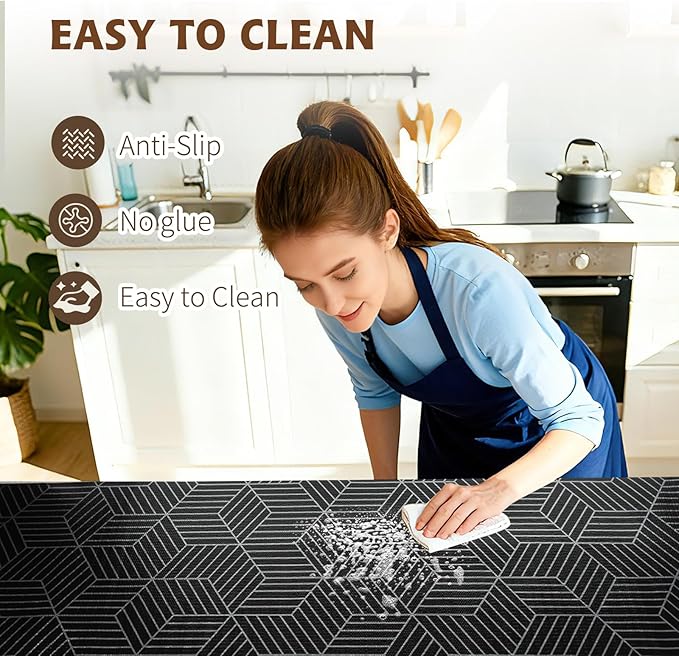 Shelf Liners for Kitchen Cabinets 23.6in x 20FT, Non Adhesive Cabinet Liner Strong Non-Slip Black and Silver Geometric Drawer Liner, Easy to Clean for Shelf, Cabinet with Knife and Tape Measure