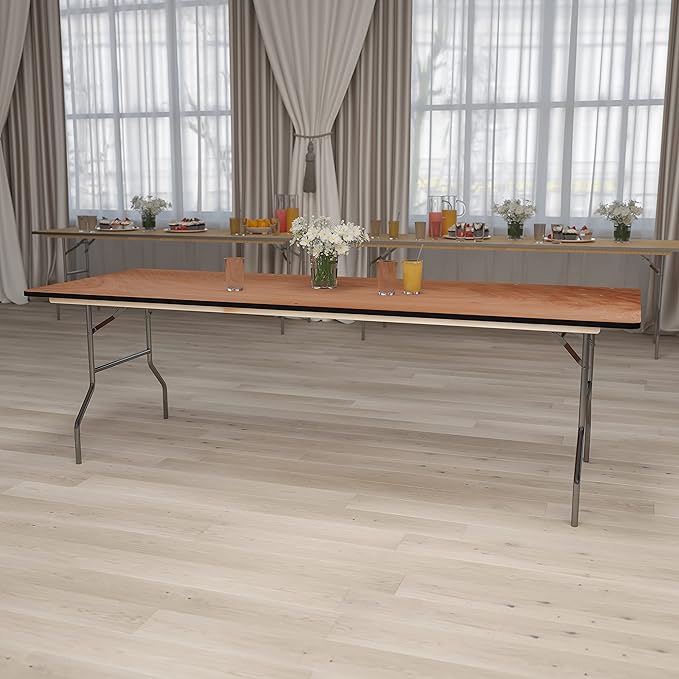 Flash Furniture Fielder 8' Rectangular All-Occasion Wood Folding Event Table, Foldable Portable Banquet Table with Wooden Top, Natural/Black