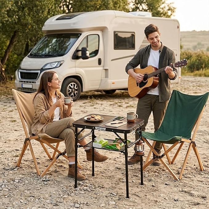 Folding Picnic Table 2ft Portable Camping Table Adjustable Heights Metal Aluminum Lightweight Foldable Small Card Table with Carry Handle for Indoor Outdoor Camp RV BBQ Beach