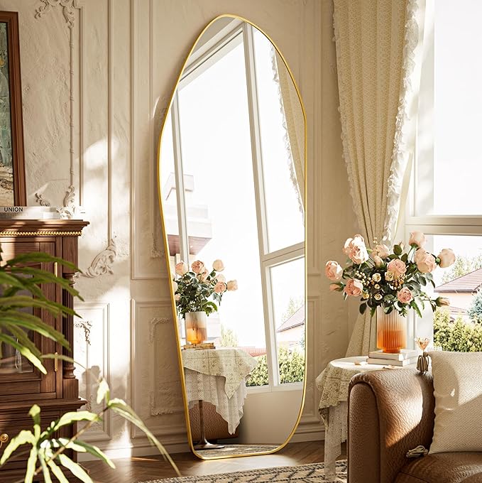 Full Length Mirror - 69"x25" Irregular Diamond Shaped Floor Mirror Aluminum Frame Floor Mirror Full Length for Bedroom Living Room Cloakroom Decor Gold