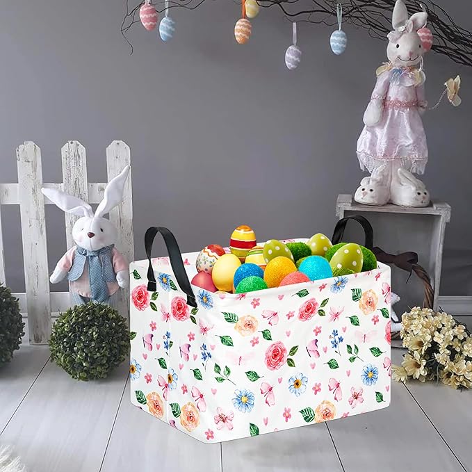 Rectangular Storage Bin for Shelves Cute Flower Gifts Baskets Foldable Box with Handles for Girls Home Office Car Dormroom Spring Supplies