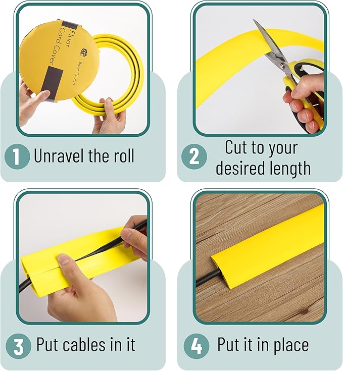 Bates- Floor Cord Cover, 30ft, Cable Cavity 0.6" (W) x 0.31" (H), Heavy Duty Wire Protector, PVC Extension Cords Hider, Protect Cords, Prevent Cable Trips, Cord Hider for Office, Home, Outdoor